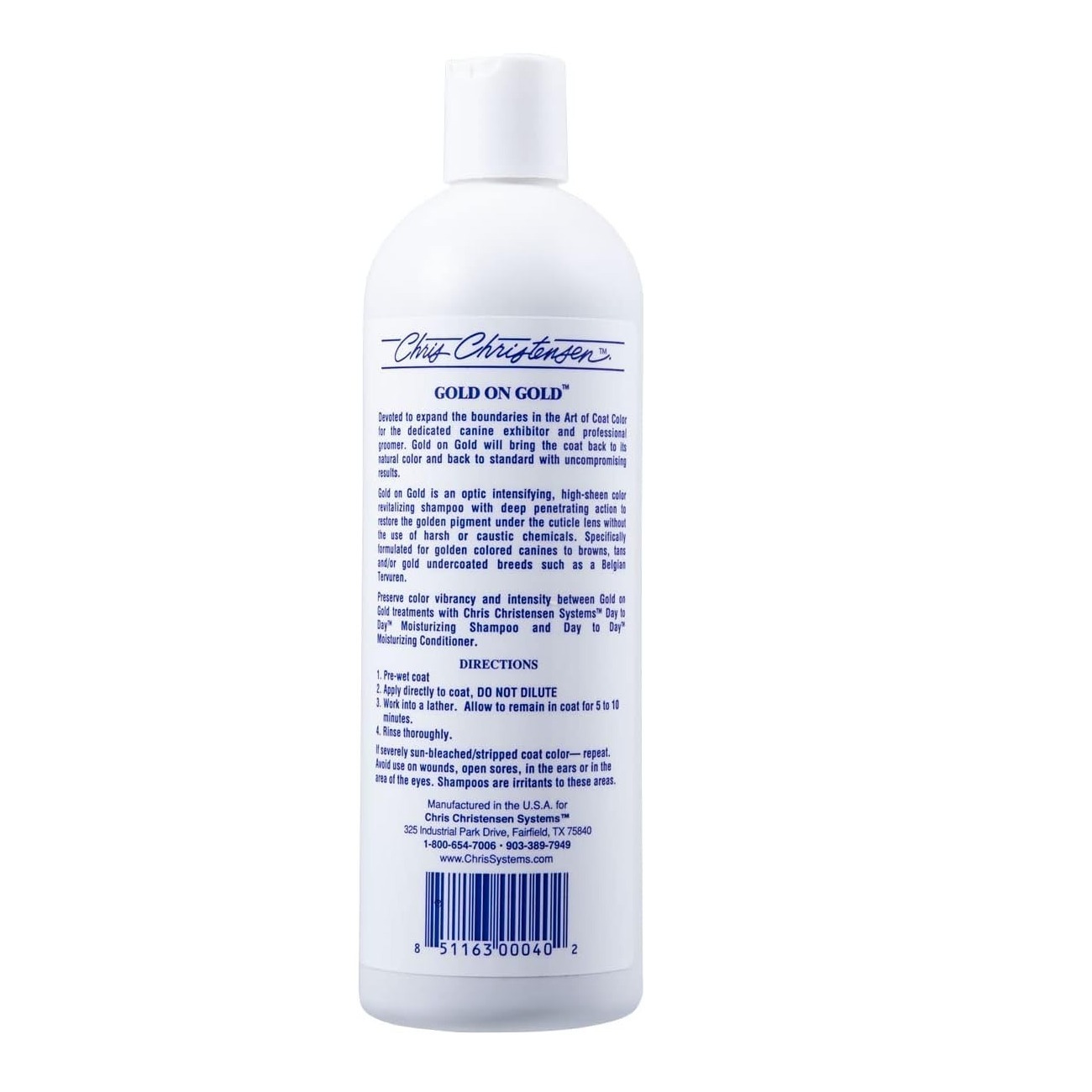 Shampoo para perros Chris Christensen Gold on Gold 473ml vista 2